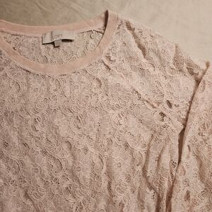 LOFT Pink Lace Crochet Sheer Pullover Top‎ Sweater Women's Size Medium